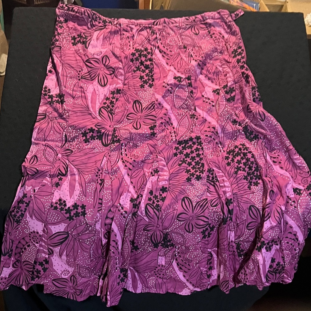 JM Collection Pink and Black Floral A-Line Skirt